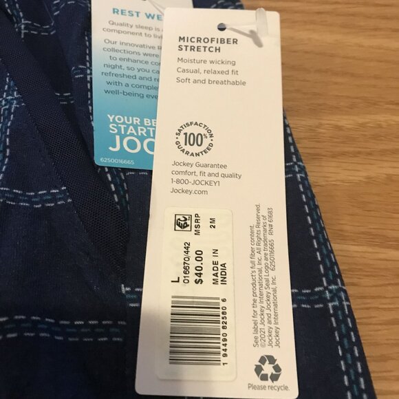 JOCKEY Sleep Lounge Shorts Men Med Rest Well Moisture Wicking Navy Plaid Pockets - Picture 5 of 10